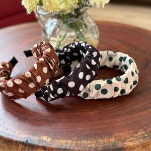 Polka Dot Twisted Headbands Trio - Brown, Black, Cream